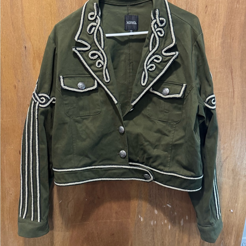 XOXO Women's Olive Embroidered Blazer